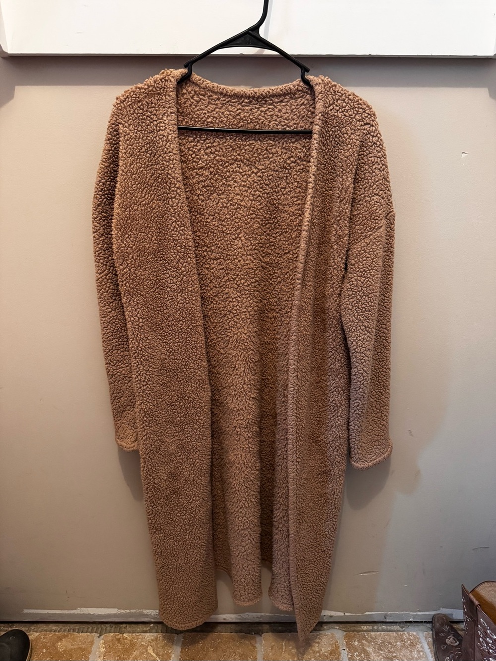 Cozy Teddy Open-Front Cardigan Sweater - Camel Brown